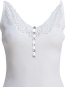 Self Portrait Ribbed Tank Top With Lace Neckline