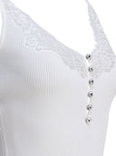 Self Portrait Ribbed Tank Top With Lace Neckline