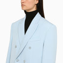 Giacca a doppio petto di lana blu di lana blu.