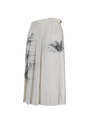 Thom Browne Classic Knee Dropped Back Pleated Skirt In Engineered Bird Toile Printed Silk Twill