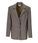K.K. Beigefarbener, einreihiger Blazer mit Karomuster