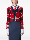 Cardigan Thom Browne Argyle Jersey Intarsio Con Scollo A V Rimpicciolito In Grossa Lana Merino Con Strisce Rwb