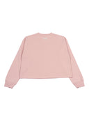 Golden Goose Star Girl's Crewneck Crop Sweatshirt Raw Cut Hem Blend Cotton Fleece With Patch And Embroidery