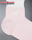 Thom Browne Hector Intarsia Pointelle Stitch Crew Length Socks In Cotton W/ Scallop Edge