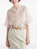 Prada Floral Embroidered Short Sleeved Sheer Shirt