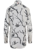 Thom Browne Classic Long Sleeve Button Down Point Collar Shirt In Engineered Bird Toile Printed Silk Twill