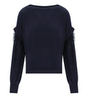 Twinset Blauer Pullover mit Federn