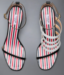 Thom Browne 4 Bar Strappy Heel Sandal W/ 90 Mm Round Curved Heel In Soft Patent Leather