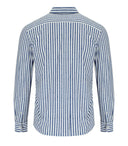 Camicia dell'effetto di lino blu bianco di archivio