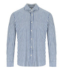 Camicia dell'effetto di lino blu bianco di archivio