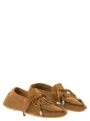 Anniel Suede Loafers With Fringes And Decorative Laces