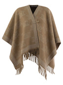 Max Mara Frine Wool Cape With Fringes And Brooch Pin