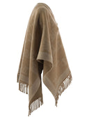 Max Mara Frine Wool Cape With Fringes And Brooch Pin