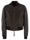 Wochenende Max Mara Hiltex Nappa Leder Bomberjacke