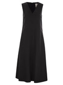 Weekend max mara egista viscose en linnen canvas wijd uitlopende jurk