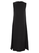 Weekend max mara egista viscose en linnen canvas wijd uitlopende jurk