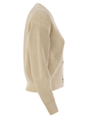 Wochenende Max Mara Nirvana gerippte Baumwollgarn -Strickjacke