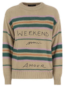 Week-end Max Mara Marrone Cotton Yarn Pull avec broderie