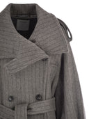 Sportmax Arold1234 Pure Wool Pinstriped Trench Coat