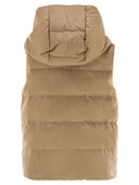 Maxmara The Cube Delfy Reversible Padded Waistcoat In Camel And Water Repellent Taffeta