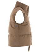 Maxmara The Cube Dioniso Reversible Padded Waistcoat In Camel And Water Repellent Taffeta
