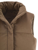 Maxmara The Cube Dioniso Reversible Padded Waistcoat In Camel And Water Repellent Taffeta