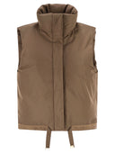 Maxmara The Cube Dioniso Reversible Padded Waistcoat In Camel And Water Repellent Taffeta