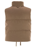 Maxmara The Cube Dioniso Reversible Padded Waistcoat In Camel And Water Repellent Taffeta