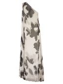 Maxmara Mxefuggito One Shoulder Pleated Printed Long Dress