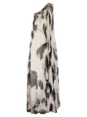 Maxmara Mxefuggito One Shoulder Pleated Printed Long Dress