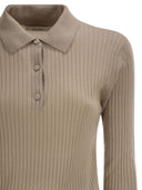 Maxmara Mxpgitano Ribbed Knit Polo Shirt In Cashmere And Silk