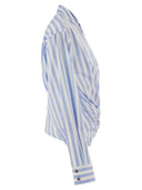 Sportmax Spxpalmizi – Cropped Striped Cotton Shirt With Front Draping