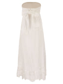 Maxmara Studio Strapless Linen Dress With Embroidered Hem