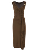 Maxmara Studio Mstaureo Draped Viscose Midi Dress With Jewel Detail