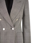 Maxmara Mxmaccordo Double Breasted Prince Of Wales Virgin Wool Blazer