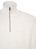 Boss Textured Cotton Sweater With High Neck And Zip