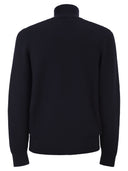 Boss Textured Cotton Sweater With High Neck And Zip