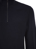 Boss Textured Cotton Sweater With High Neck And Zip