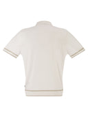 Boss Linen And Viscose Polo Shirt With Zip And Contrast Trims