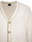 Boss Ribbed Cotton Cardigan With Contrast Buttons