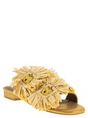 Kurt Geiger Jewel Flat Sandals In Raffia With Floral Embellishments