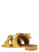 Kurt Geiger Jewel Flat Sandals In Raffia With Floral Embellishments