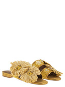 Kurt Geiger Jewel Flat Sandals In Raffia With Floral Embellishments