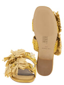 Kurt Geiger Jewel Flat Sandals In Raffia With Floral Embellishments
