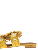 Kurt Geiger Jewel Flat Sandals In Raffia With Floral Embellishments