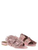Kurt Geiger Jewel Flat Sandals In Raffia With Floral Embellishments
