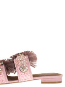 Kurt Geiger Jewel Flat Sandals In Raffia With Floral Embellishments