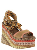 Kurt Geiger Platform Wedge Sandals With Woven Sole And Printed Ties