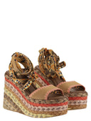 Kurt Geiger Platform Wedge Sandals With Woven Sole And Printed Ties