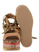 Kurt Geiger Platform Wedge Sandals With Woven Sole And Printed Ties